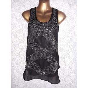 NWT Gianni Bini Sz S JULIANNA Black with Silver Beaded Top
